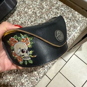 Ed Hardy Black Glasses Case with Skull Embroidery